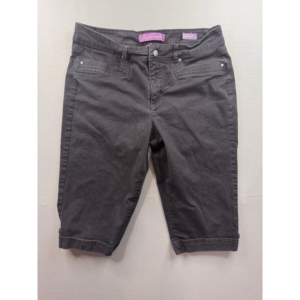 Gloria Vanderbilt Womens Skimmer Black Denim Shorts Cuffed Knee Length Size 12 - Picture 1 of 10